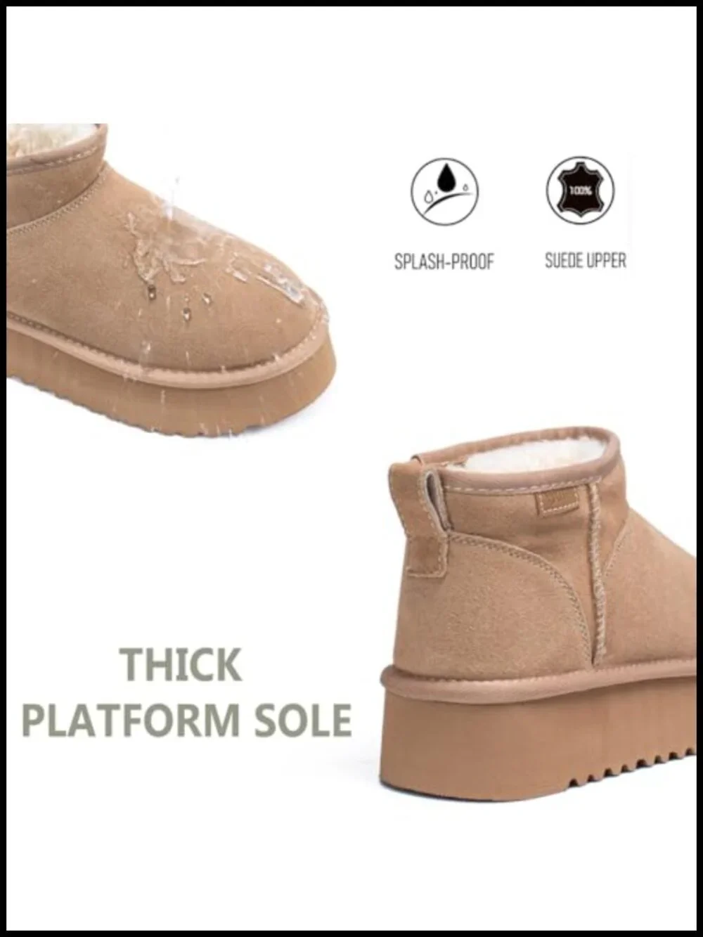Genuine Suede Platform Snow Boots with Faux Fur Lining & Wool Insole, Women's